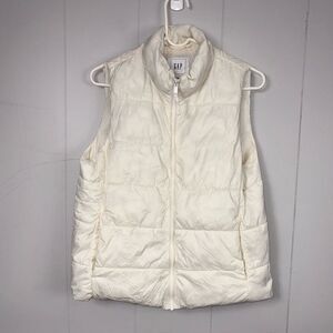 GAP Ivory White Quilted Puffer Zip Vest Recycled Polyester Minimalist Medium